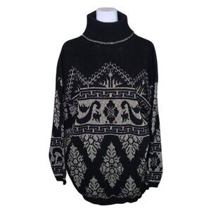 Rose Vintage 80s Turtleneck Sweater Womens Size XL Black and Gold
